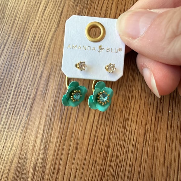 Amanda Blu Flower Jacket Earrings Turquoise Blue and Gold