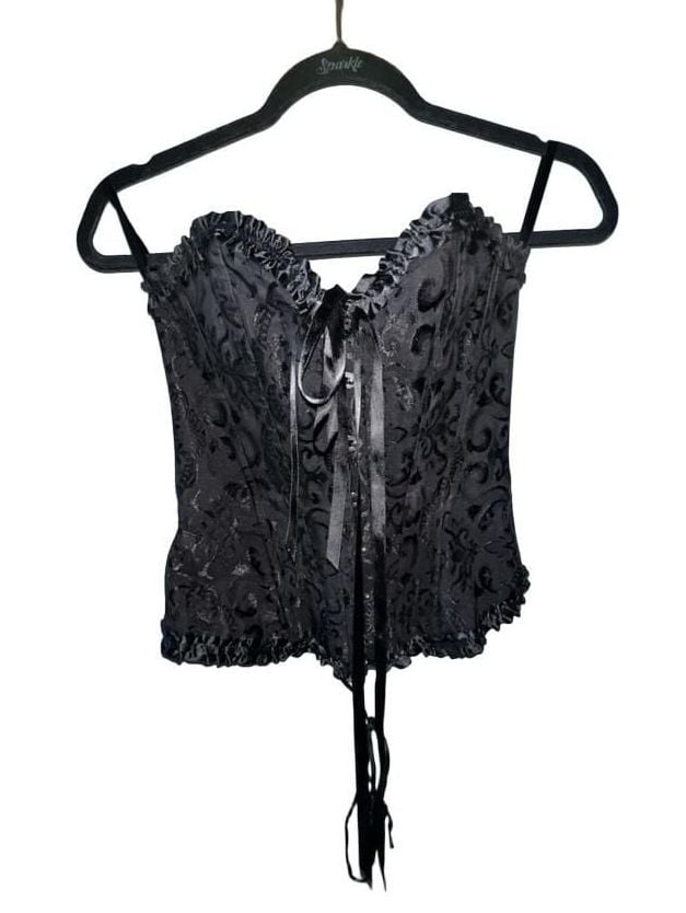 Black Brocade Corset Top Size S Gothic Bustier 2