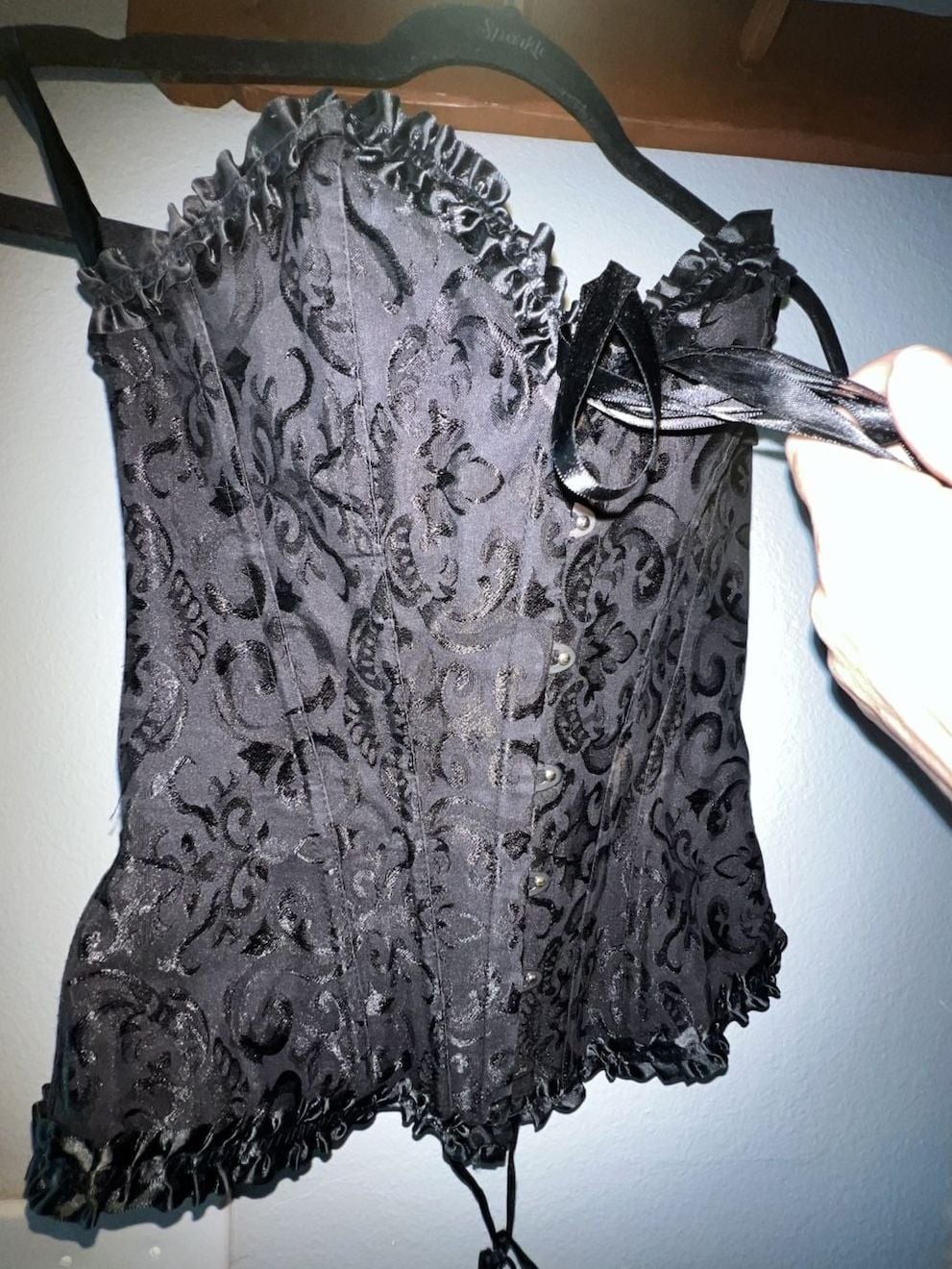 Black Brocade Corset Top Size S Gothic Bustier 3