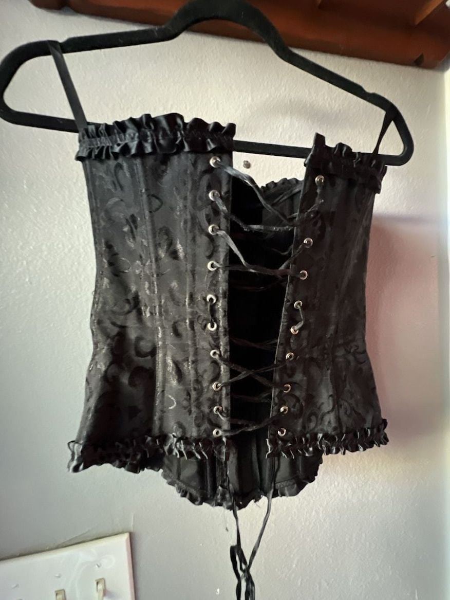 Black Brocade Corset Top Size S Gothic Bustier 5
