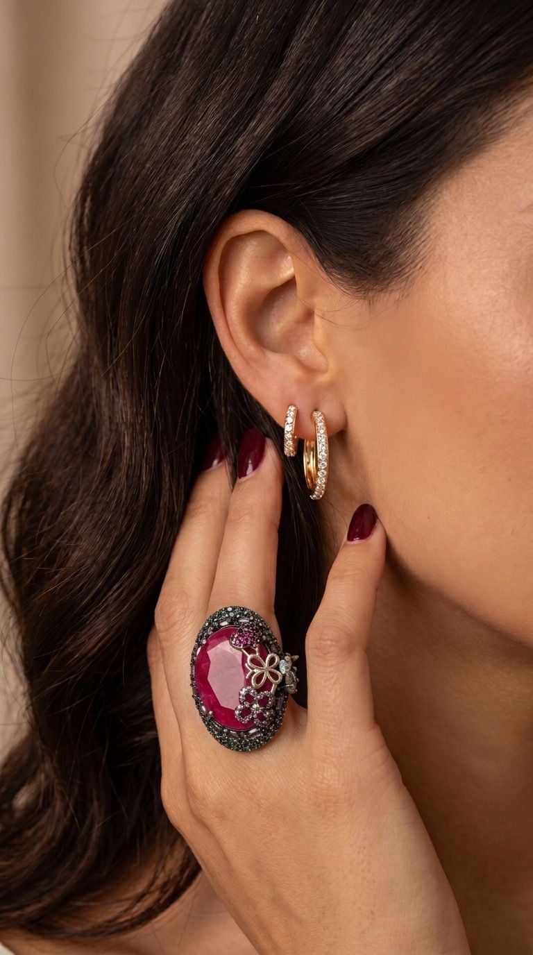 Safia Day Ruby Statement Cocktail Ring Size 7 2