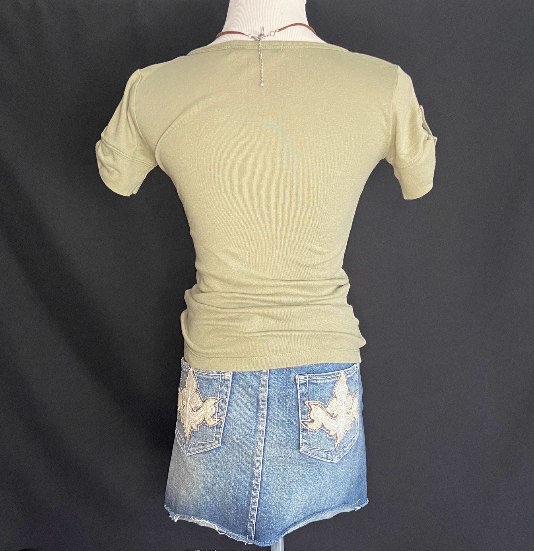 Army Green Short Button Tab Sleeve Henley Top 5