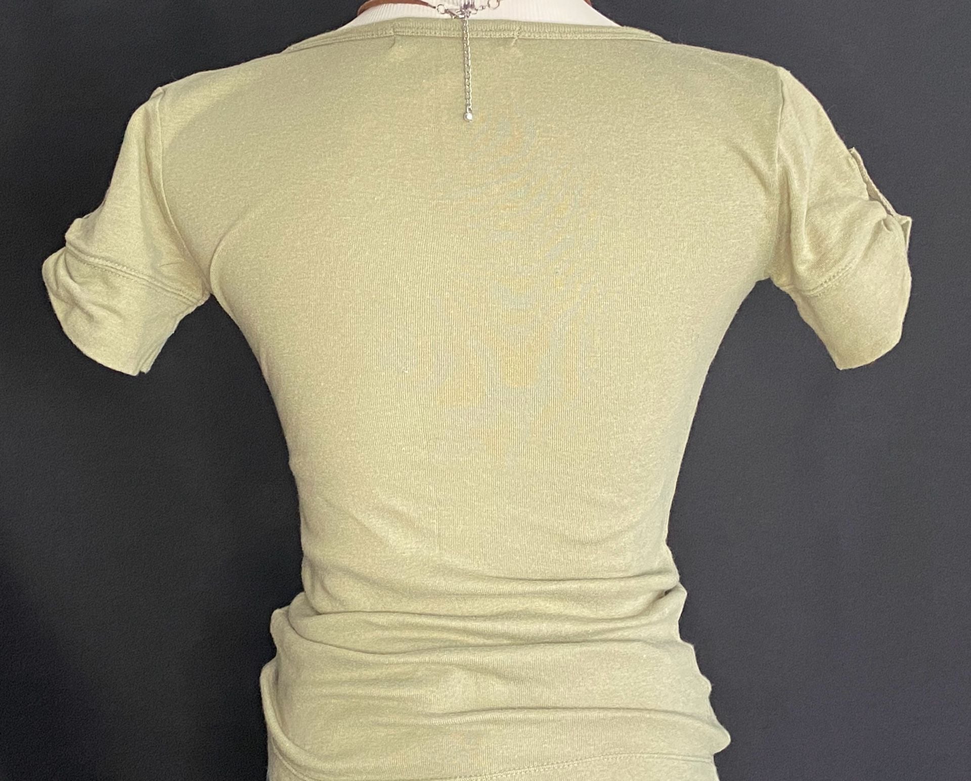 Army Green Short Button Tab Sleeve Henley Top 6