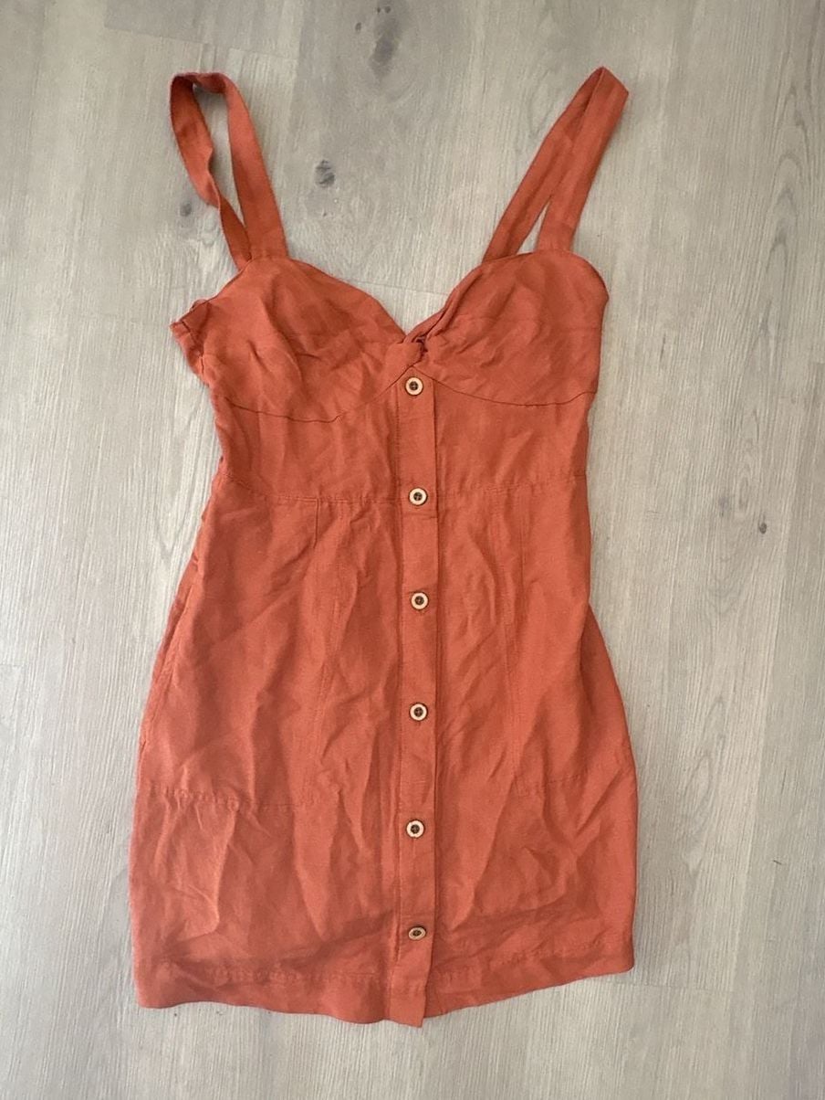Maeve by Anthropologie Linen Rust Orange Twist-Front Mini Dress Size M 3