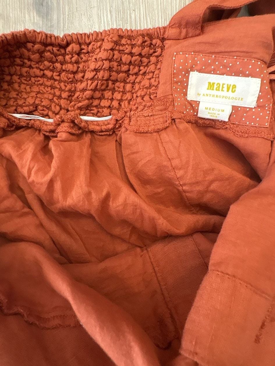 Maeve by Anthropologie Linen Rust Orange Twist-Front Mini Dress Size M 4