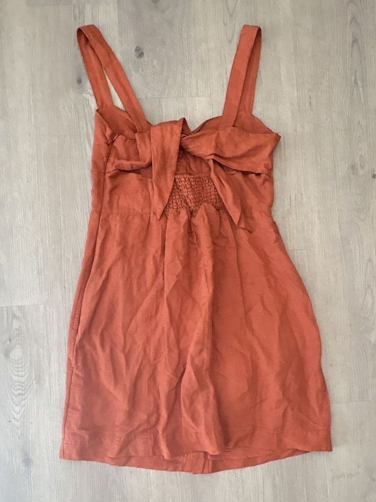 Maeve by Anthropologie Linen Rust Orange Twist-Front Mini Dress Size M 5