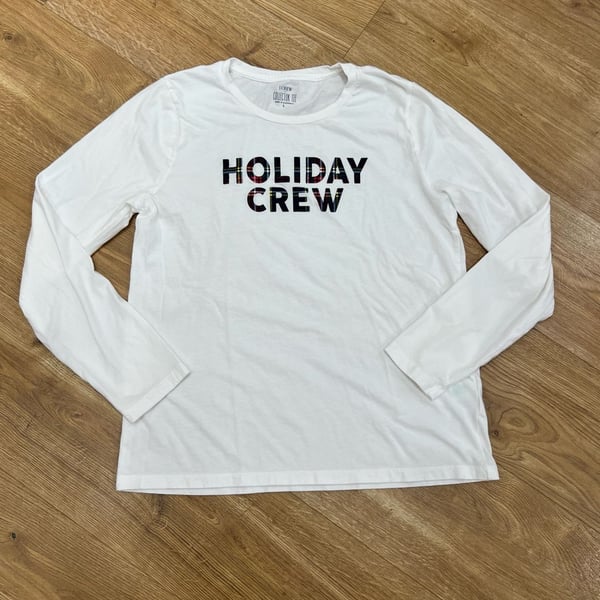 J.Crew Holiday Crew Long Sleeve Collector Tee Size L White Plaid Graphic