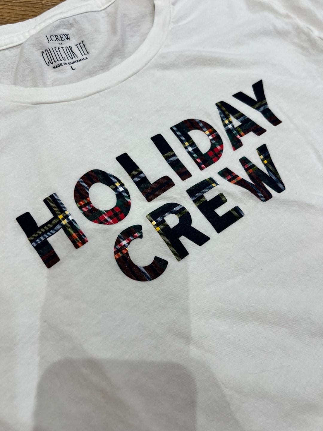 J.Crew Holiday Crew Long Sleeve Collector Tee Size L White Plaid Graphic 4
