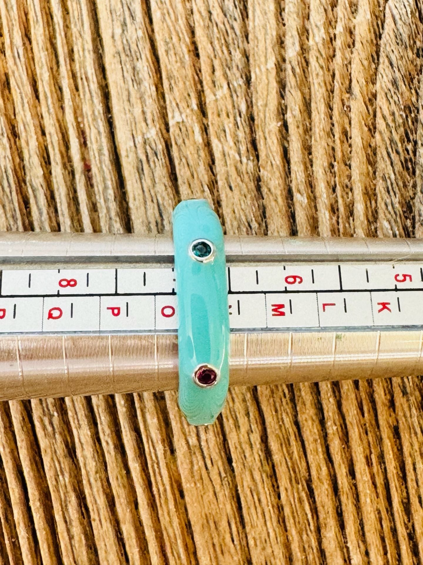 Turquoise Enamel Gemstone Ring Size 7.5 Blue Enamel Band 4