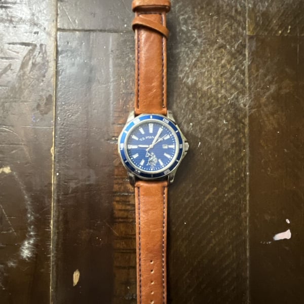 U.S. Polo Assn. Men's Blue Dial Brown Strap Watch USC50588WM