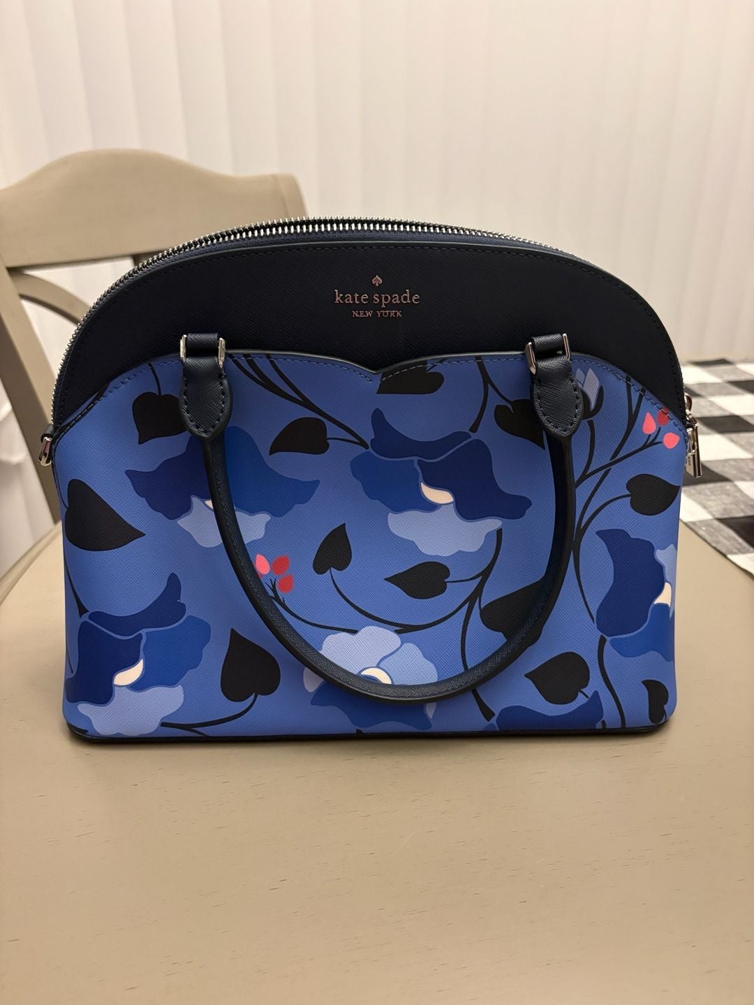 Kate Spade Payton Nouveau Bloom Medium Dome Satchel Blue Floral 4