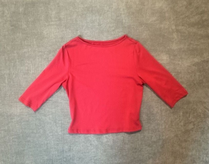 Red Boatneck 3/4 Sleeve Crop Top Size S Polyester 2