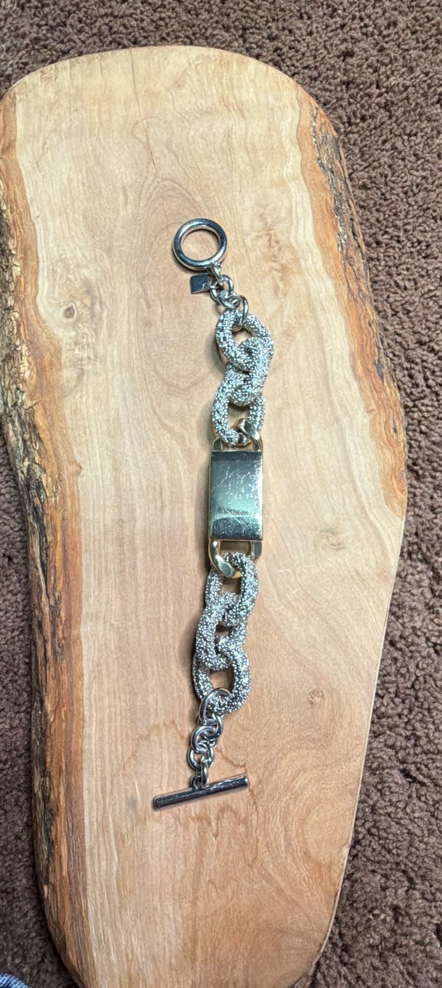 Pave Chain Toggle Bracelet Gold Tone Silver Tone 1