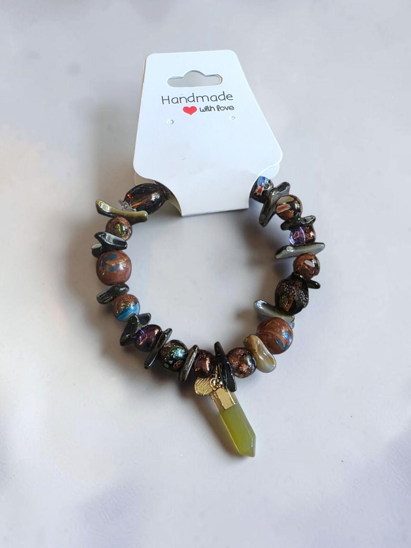 Multi Stone Crystal Bead Stretch Bracelet With Charm 2