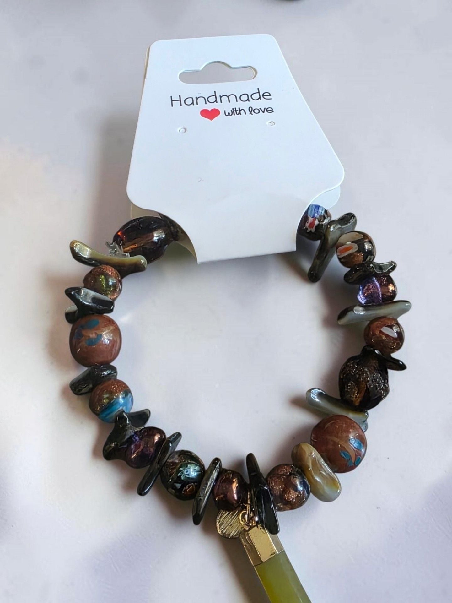 Multi Stone Crystal Bead Stretch Bracelet With Charm 3