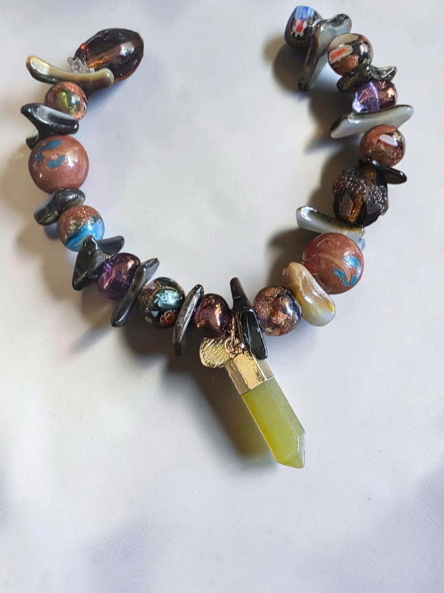 Multi Stone Crystal Bead Stretch Bracelet With Charm 4