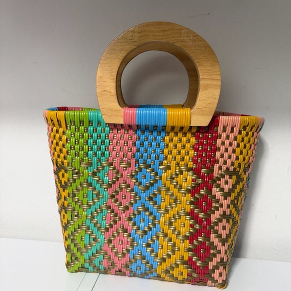  Tote  BAG. Mexico Handwoven.Beach Bag. Market Tote Bag.plastic fabric.