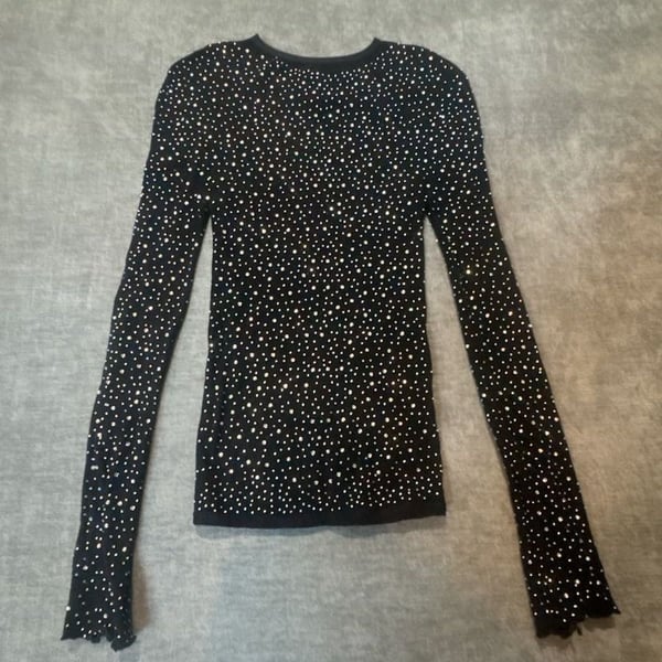Free People Night Sky Long Sleeve Rhinestone Clubcore Going Out Top Size XS/S Black