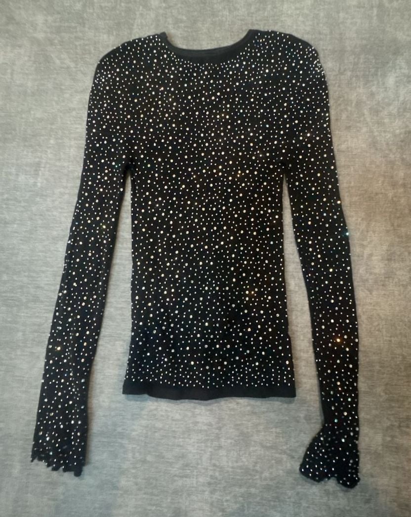 Free People Night Sky Long Sleeve Rhinestone Clubcore Going Out Top Size XS/S Black 3