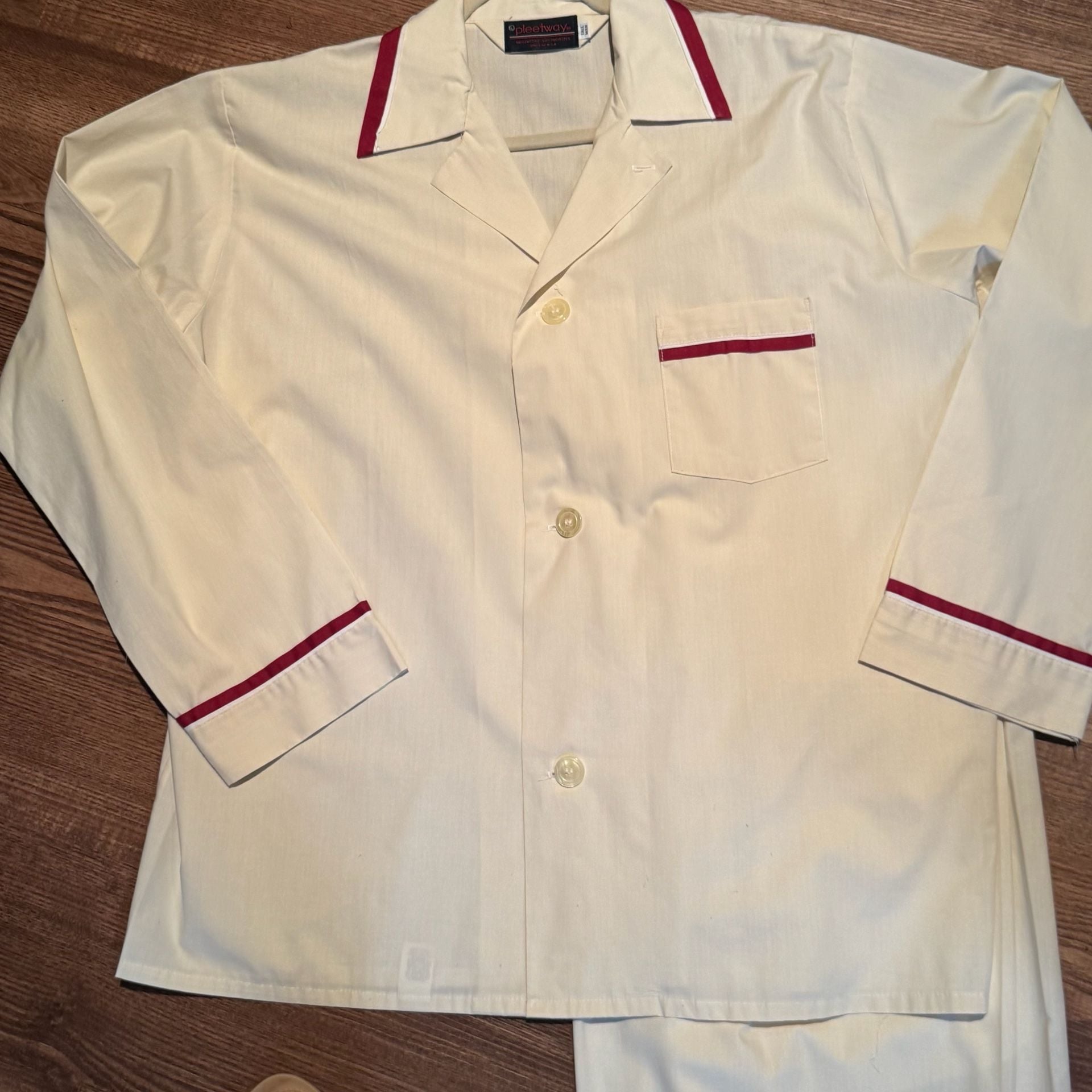 Vintage Pleetway Men’s Pajama Set Tall L USA Cream Red Piping Retro Lounge 5