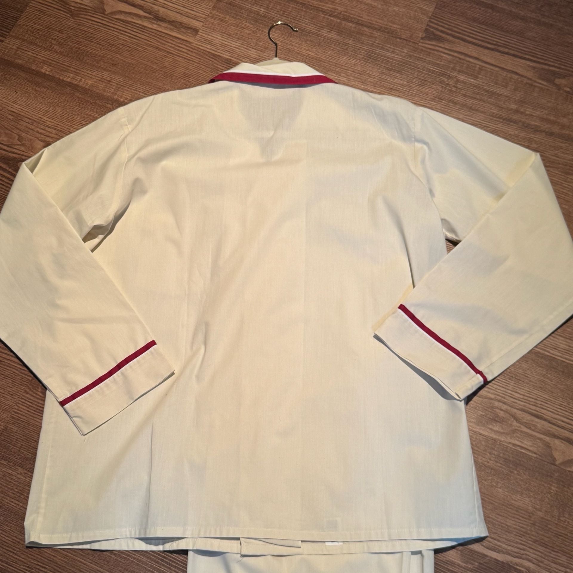 Vintage Pleetway Men’s Pajama Set Tall L USA Cream Red Piping Retro Lounge 6