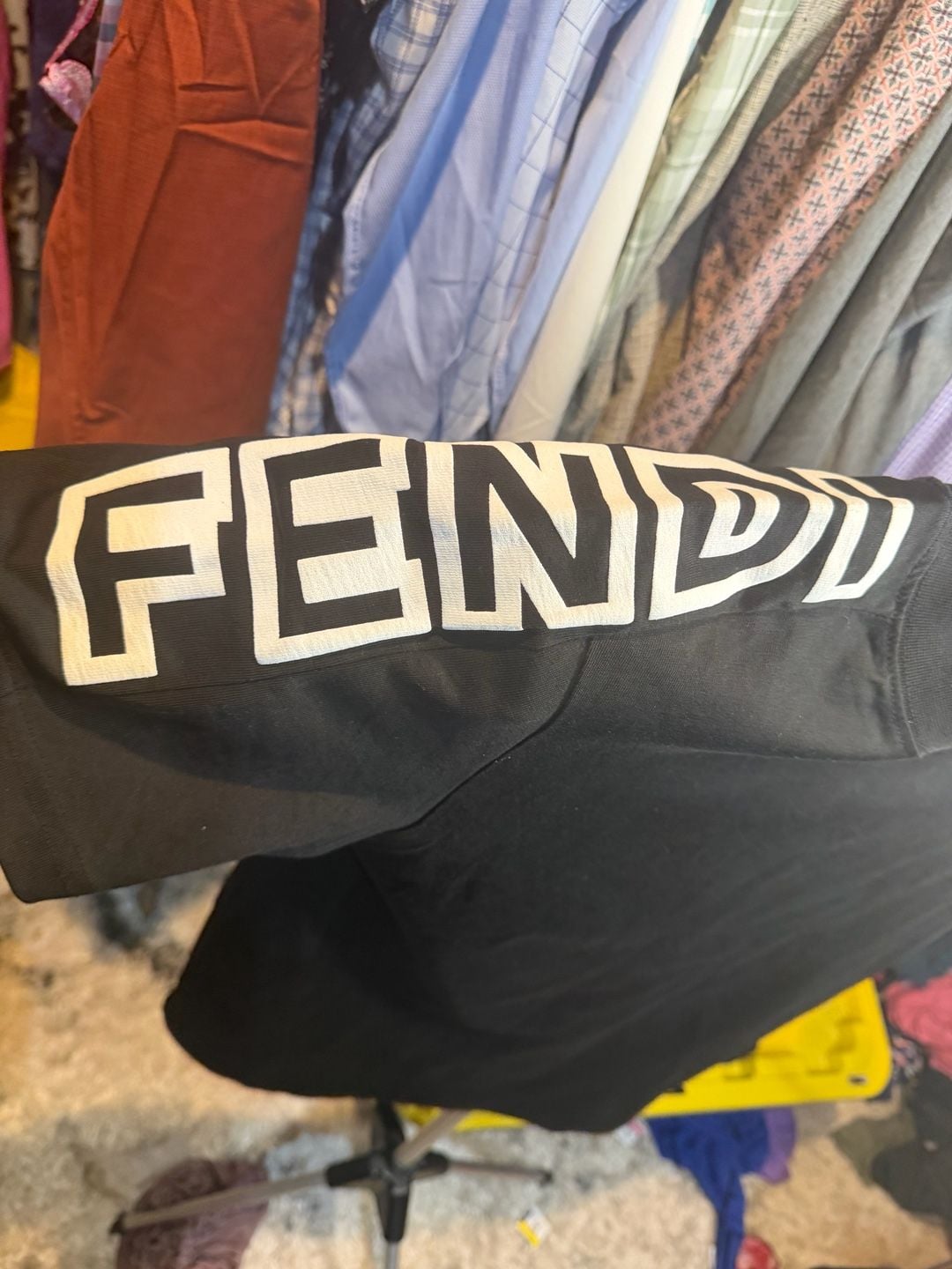 Fendi Logo T-Shirt Size L Black Cotton Short Sleeve 4