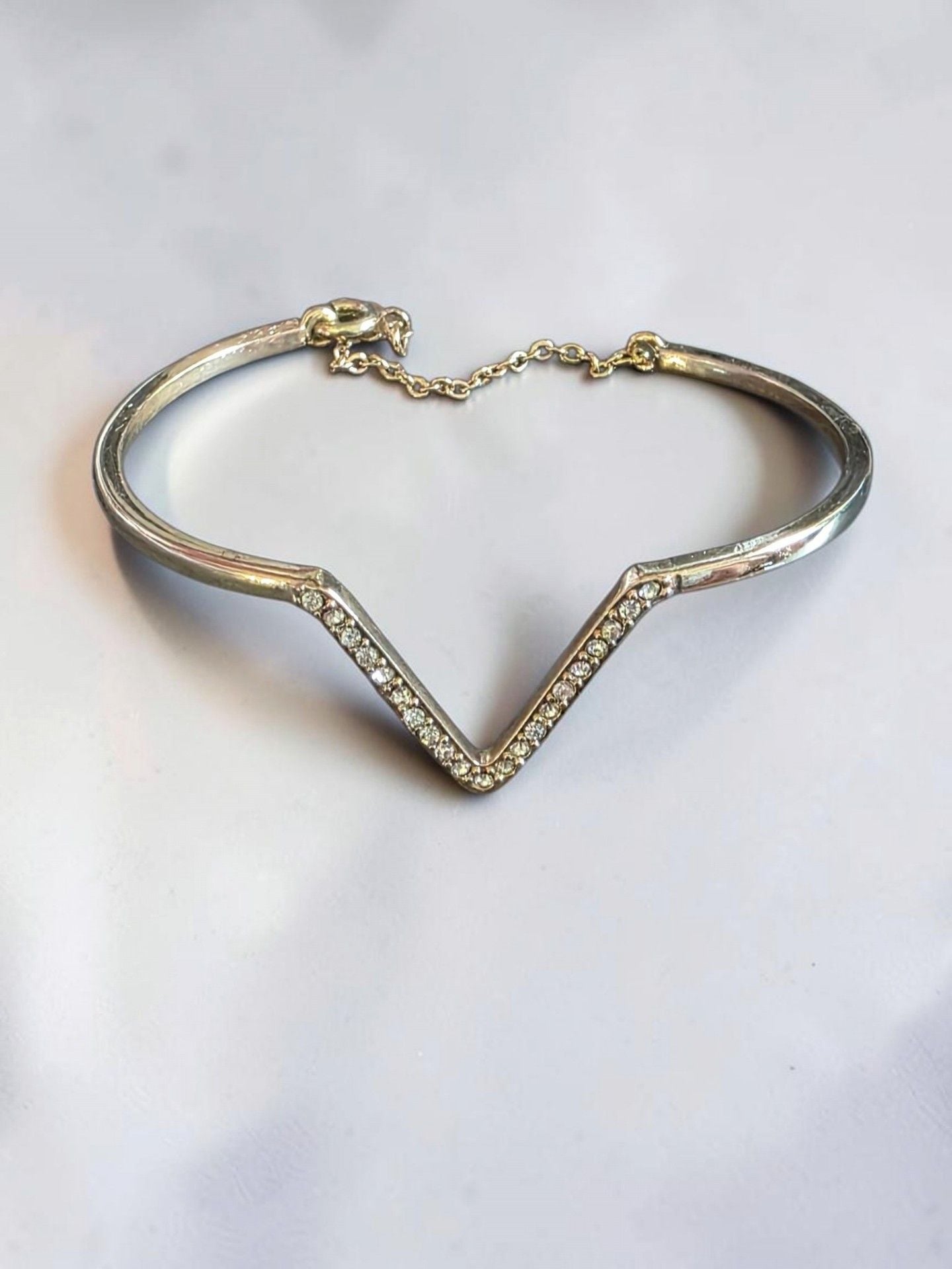 Gold Tone Rhinestone V Shape Cuff Bracelet 2