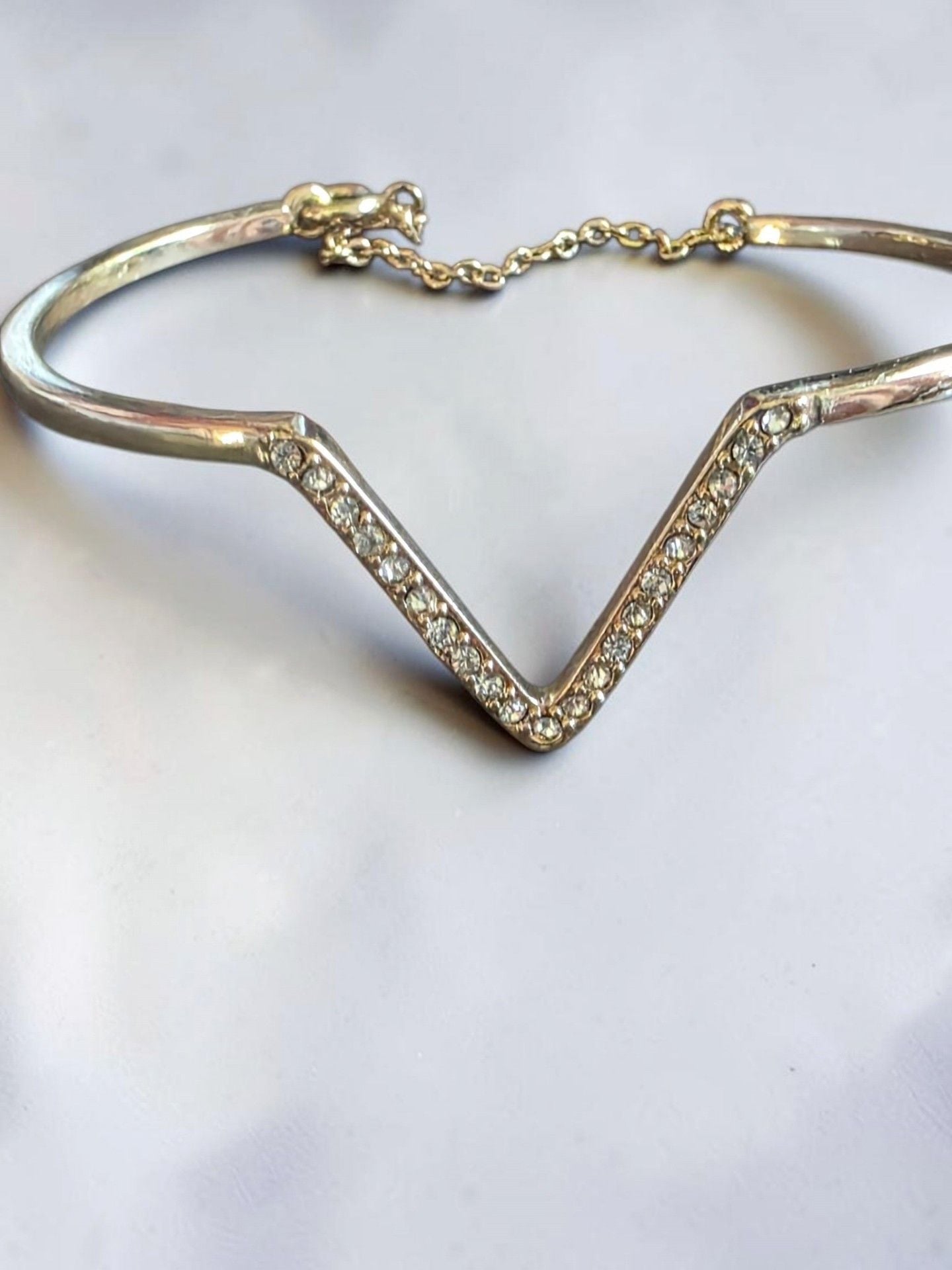 Gold Tone Rhinestone V Shape Cuff Bracelet 3
