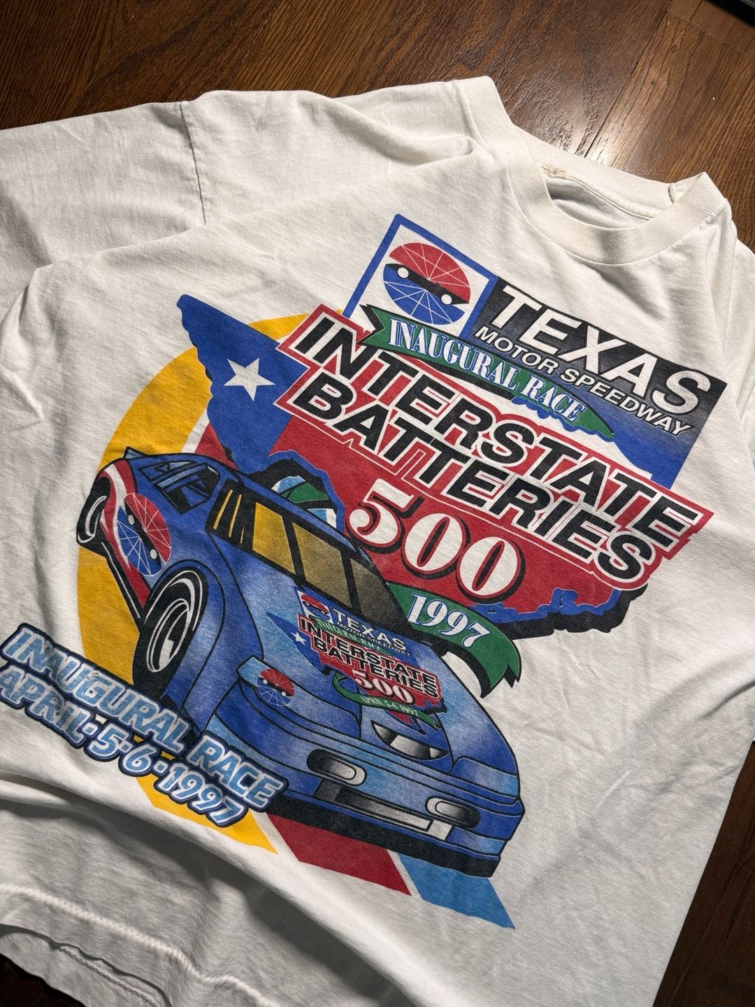Vintage 1997 single stitch Texas Motor Speedway Interstate Batteries T-Shirt White 3