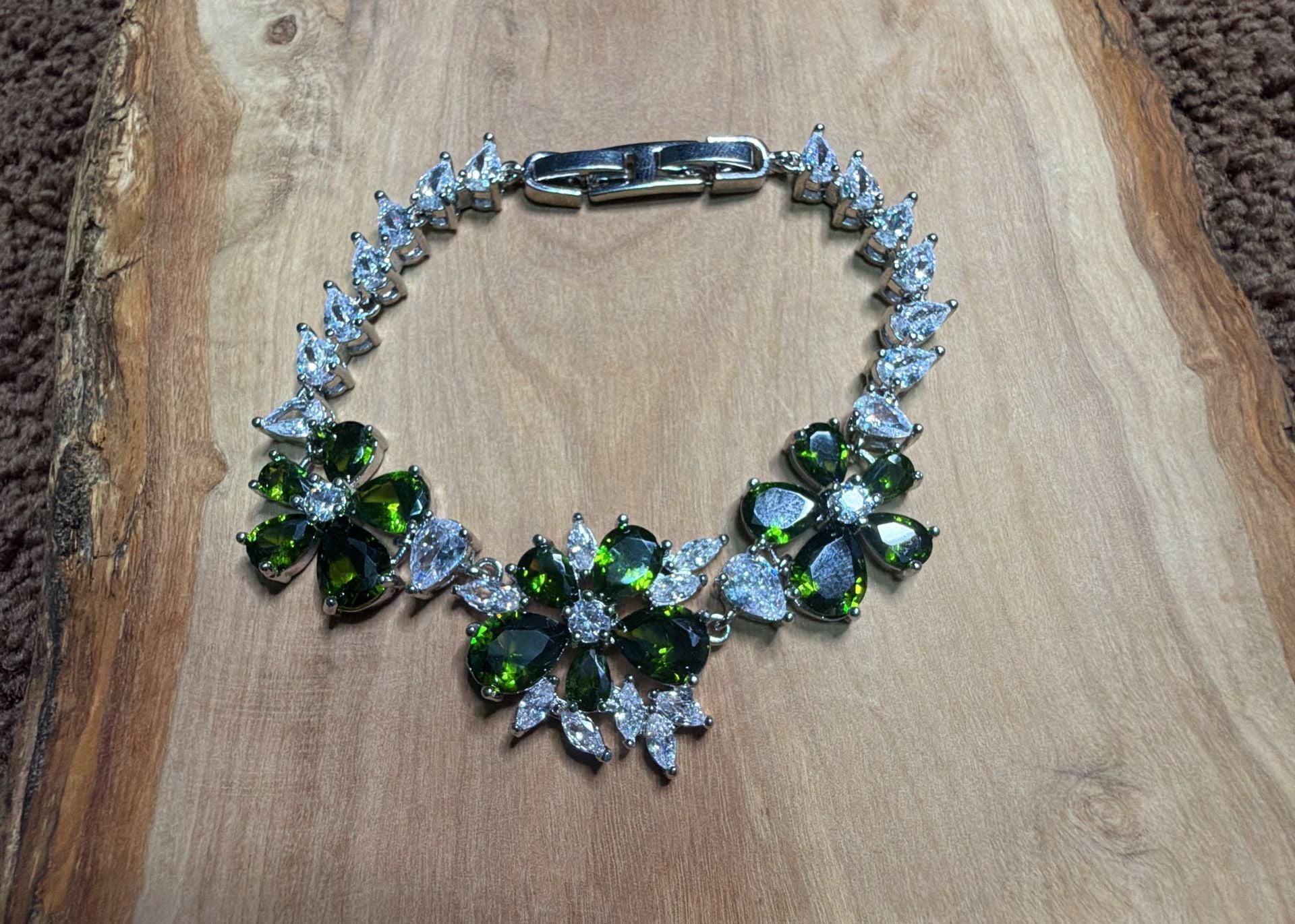 Silver Tone Flower Cluster Crystal Bracelet 5