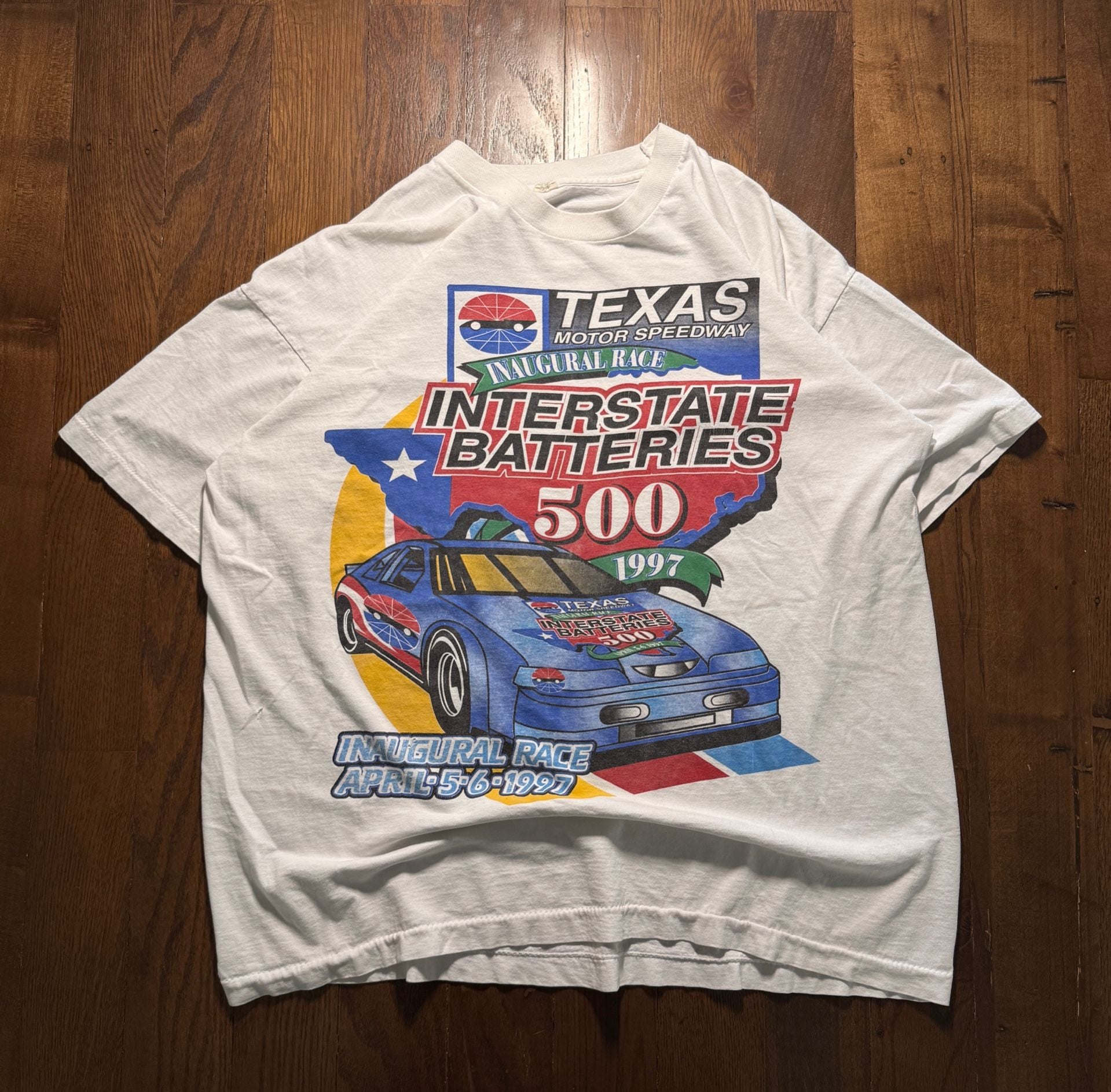Vintage 1997 single stitch Texas Motor Speedway Interstate Batteries T-Shirt White 2