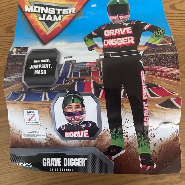 Rubies Monster Jam Grave Digger Child Costume Size 10-12