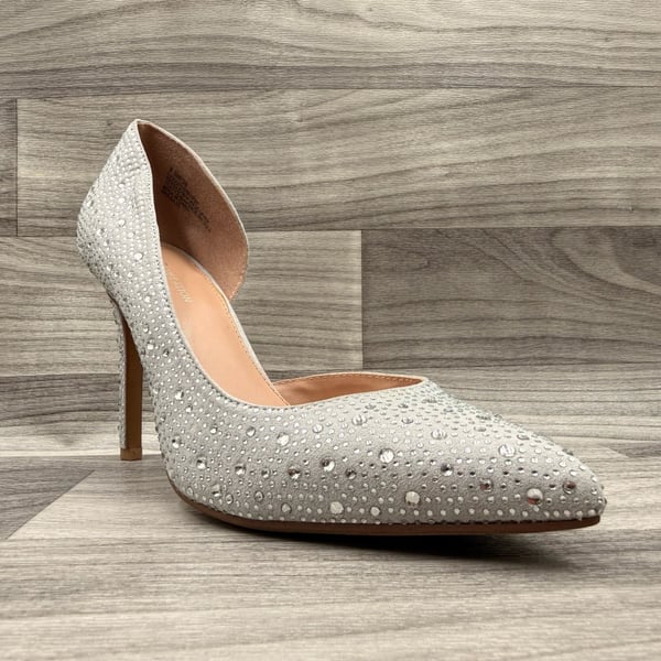 BCBGeneration Hanady Silver Rhinestone Dorsay Pumps Heels Stilettos Sz 8.5