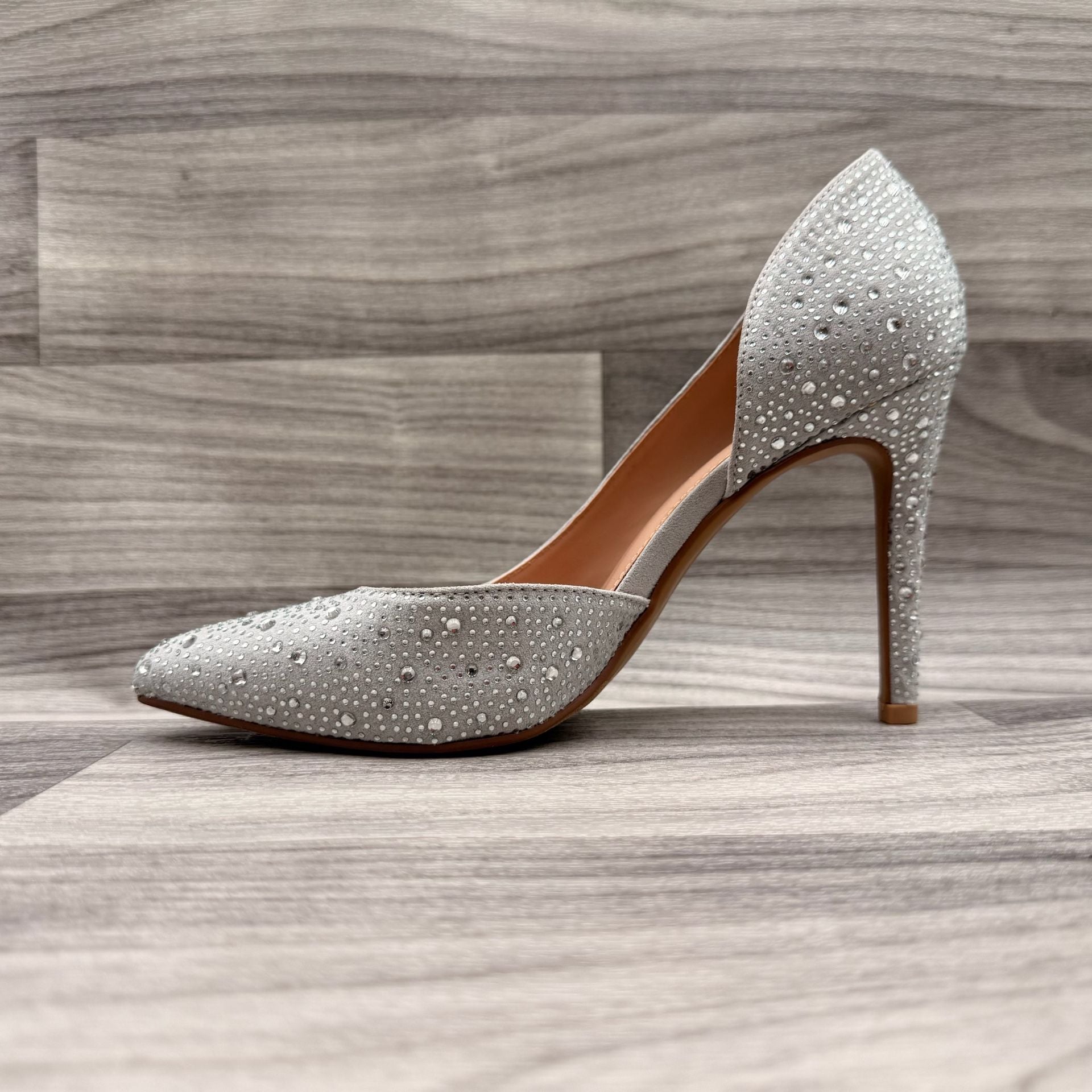 BCBGeneration Hanady Silver Rhinestone Dorsay Pumps Heels Stilettos Sz 8.5 13
