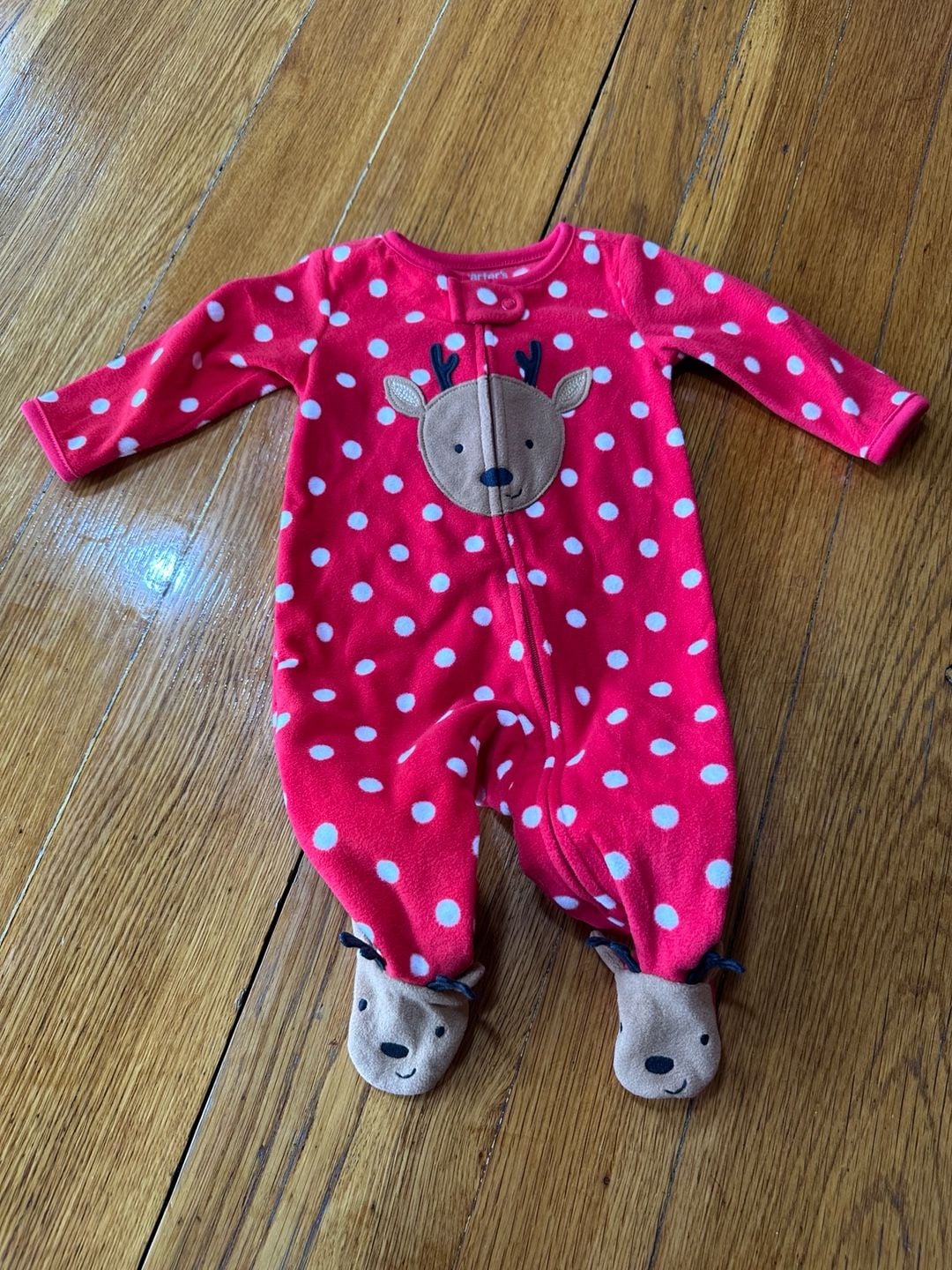 Carter's Just One You Reindeer Footed Sleeper Size 3M Red Polka Dot Fleece 2
