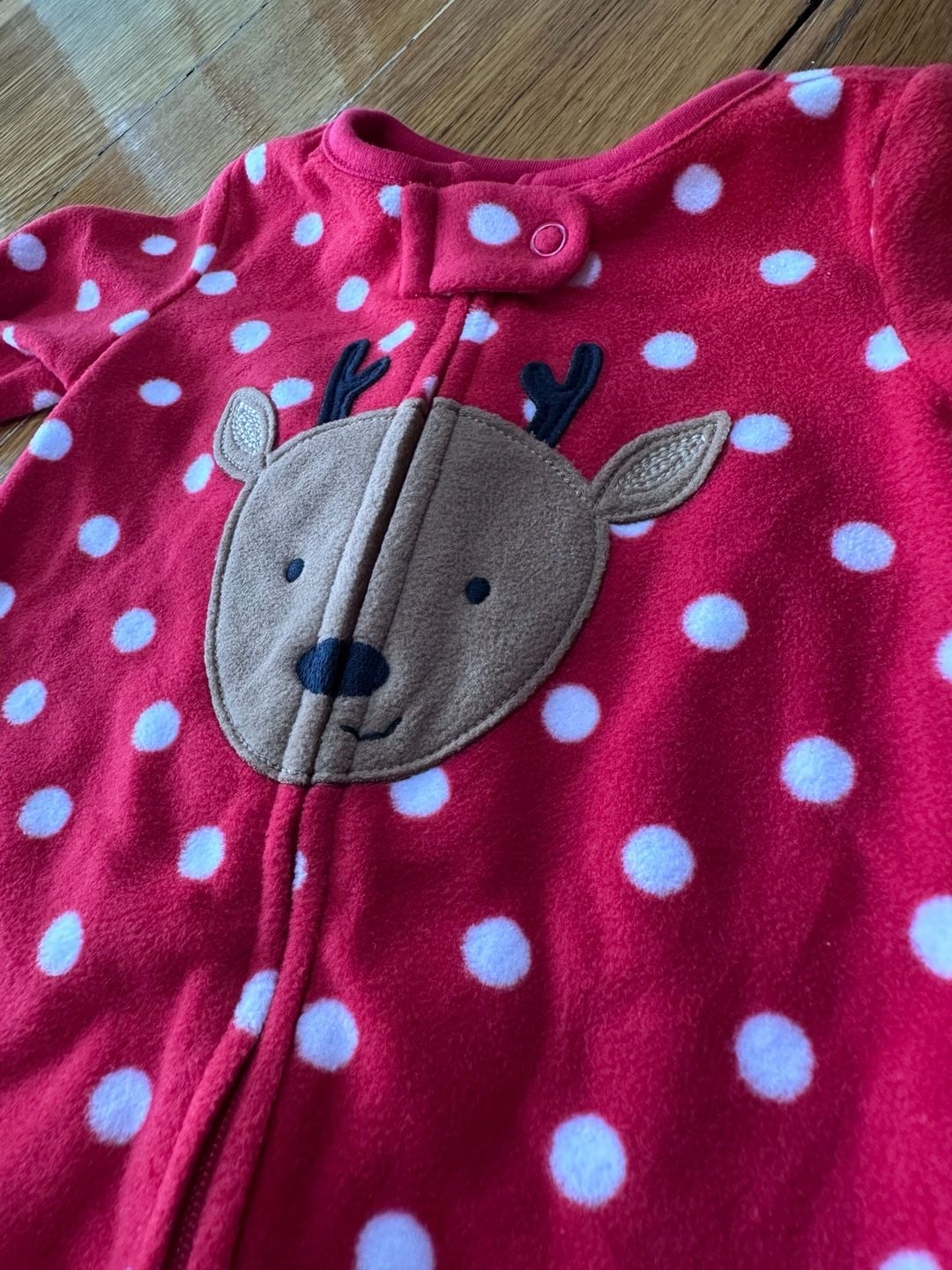Carter's Just One You Reindeer Footed Sleeper Size 3M Red Polka Dot Fleece 3