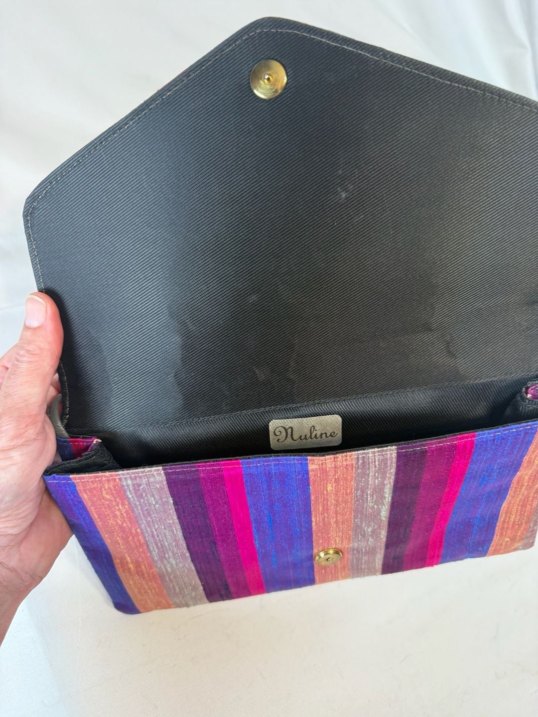 Nuline Striped Silk Clutch Shoulder Bag Multicolor indie vanguard, artisan textile, maximalist, colorful vintage, whimsigoth 5