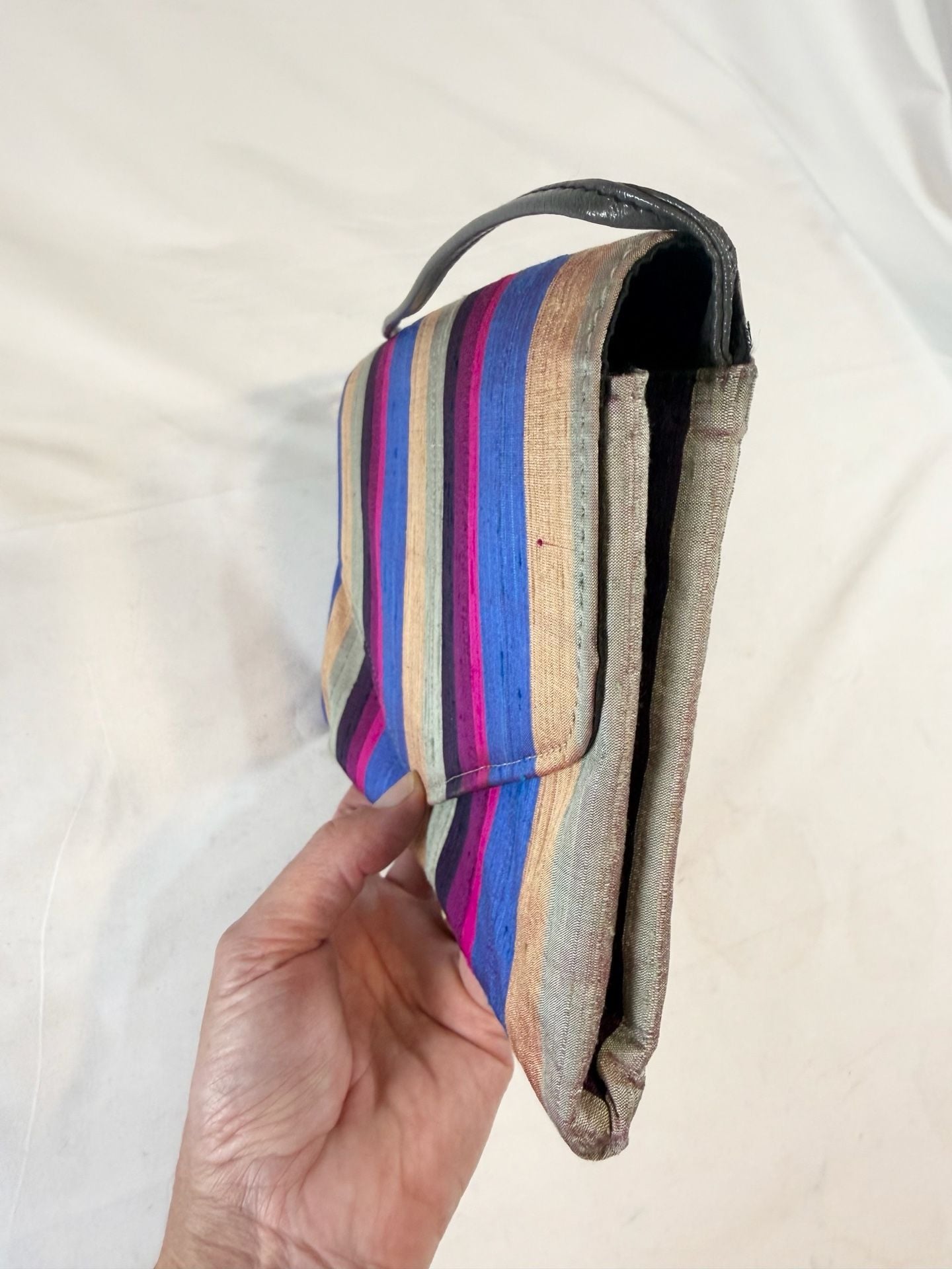 Nuline Striped Silk Clutch Shoulder Bag Multicolor indie vanguard, artisan textile, maximalist, colorful vintage, whimsigoth 6
