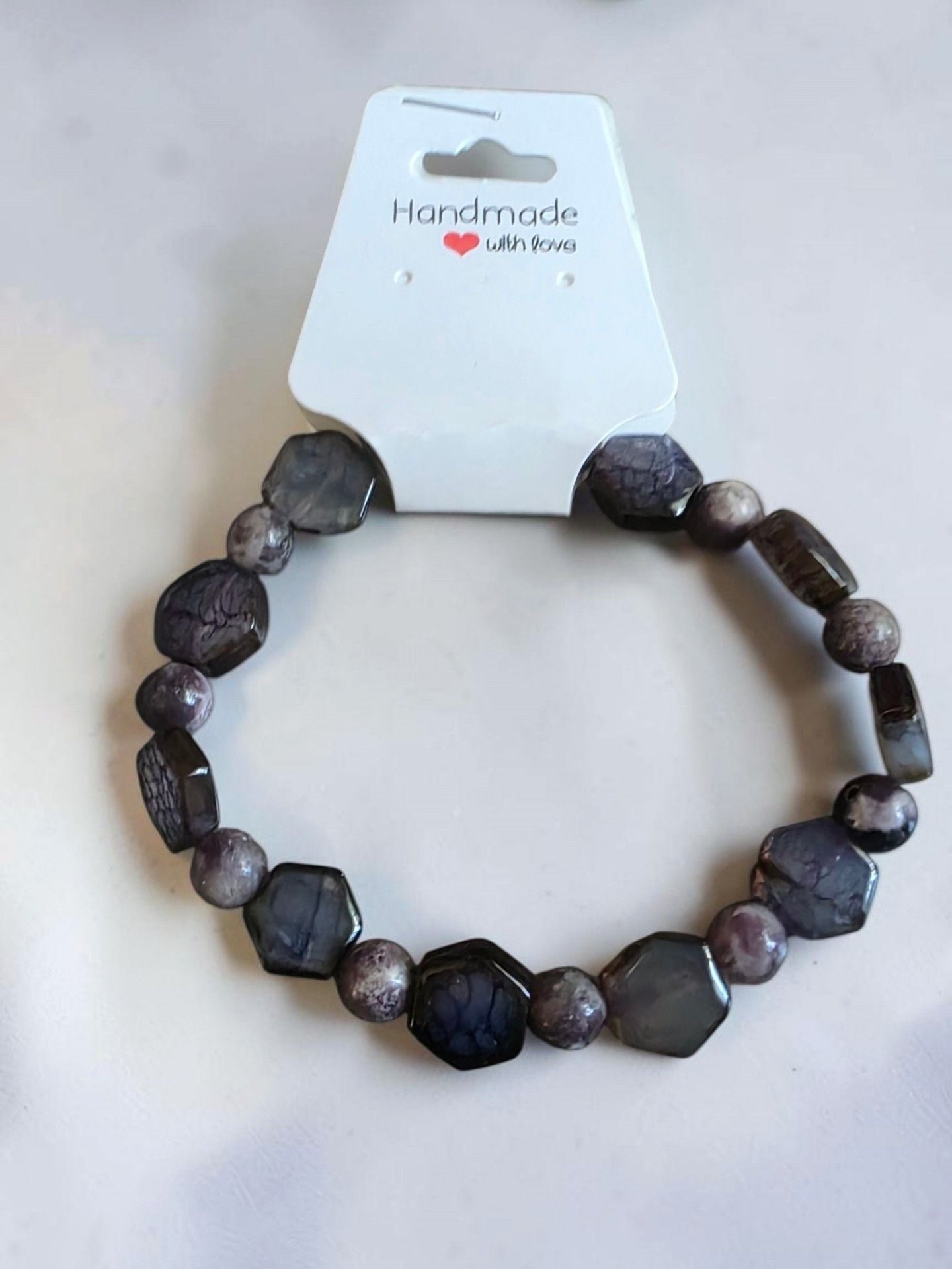 Natural Stone Beaded Stretch Bracelet Purple 2