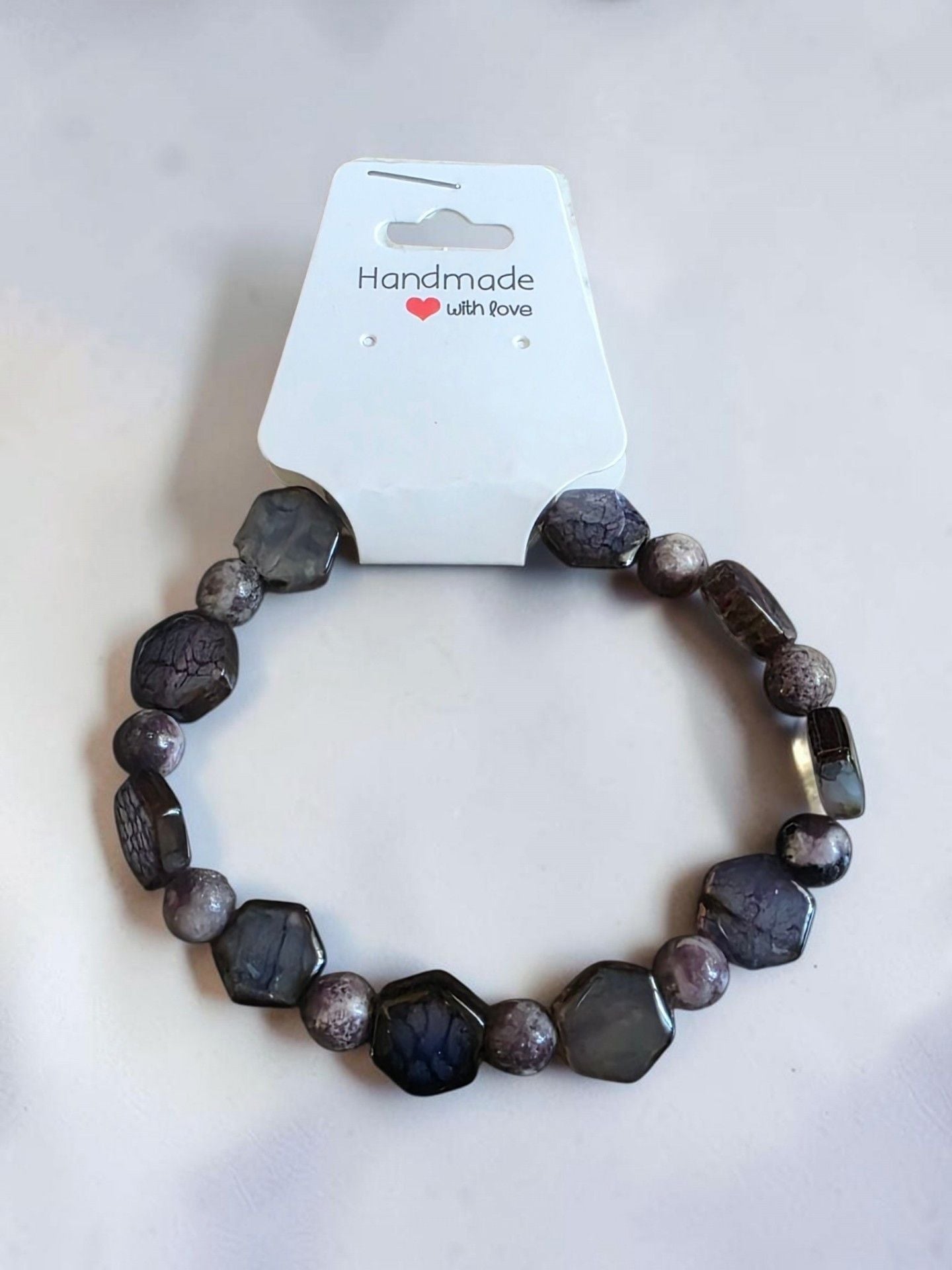 Natural Stone Beaded Stretch Bracelet Purple 3