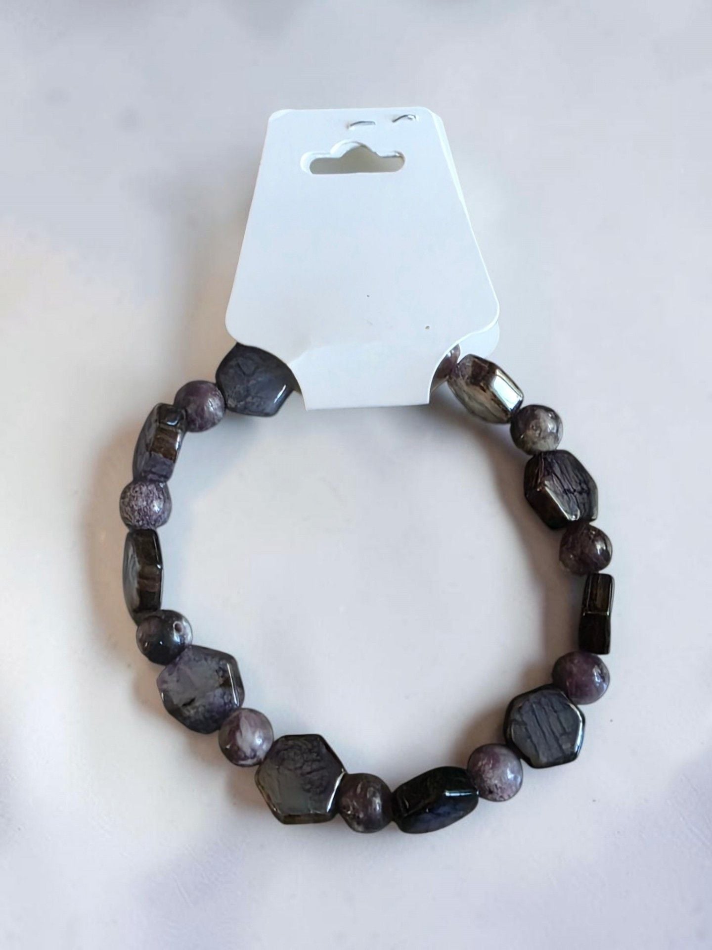 Natural Stone Beaded Stretch Bracelet Purple 4