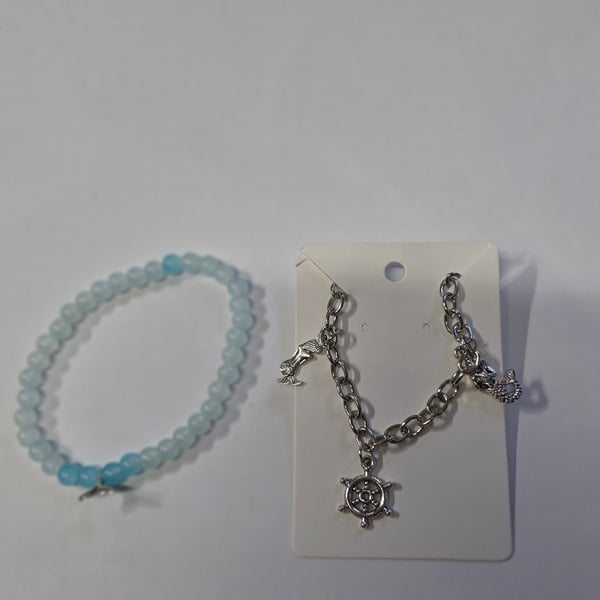 Nautical Charm Bracelet And Beaded Bracelet Set