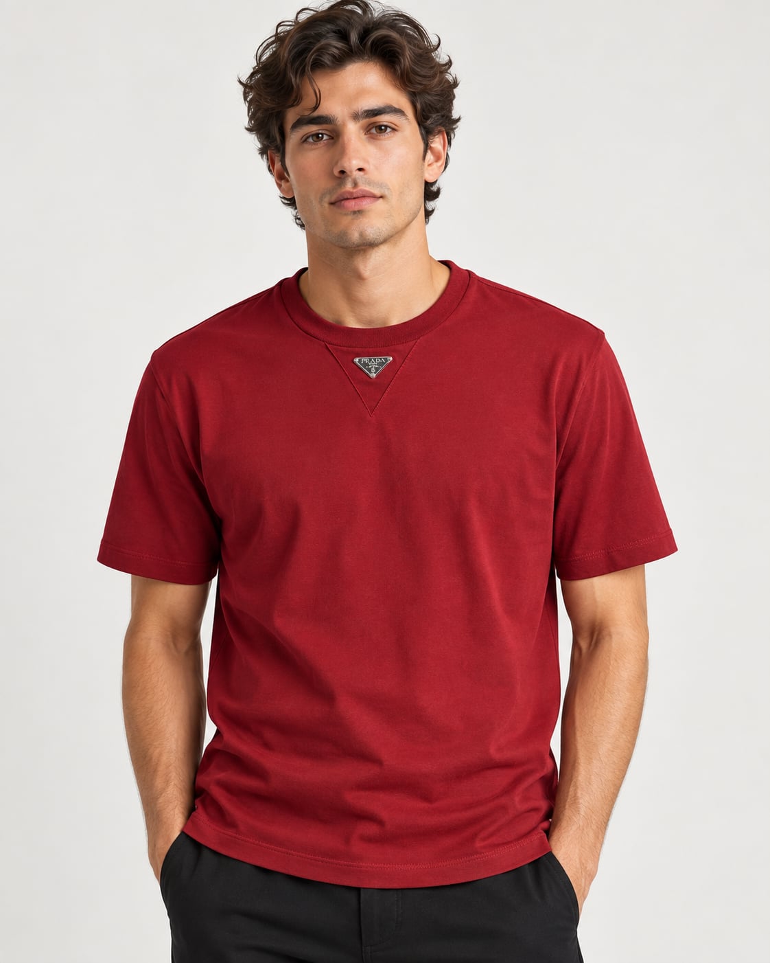 Prada Triangle Logo Cotton T-Shirt Red 2