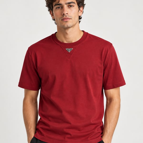Prada Triangle Logo Cotton T-Shirt Red