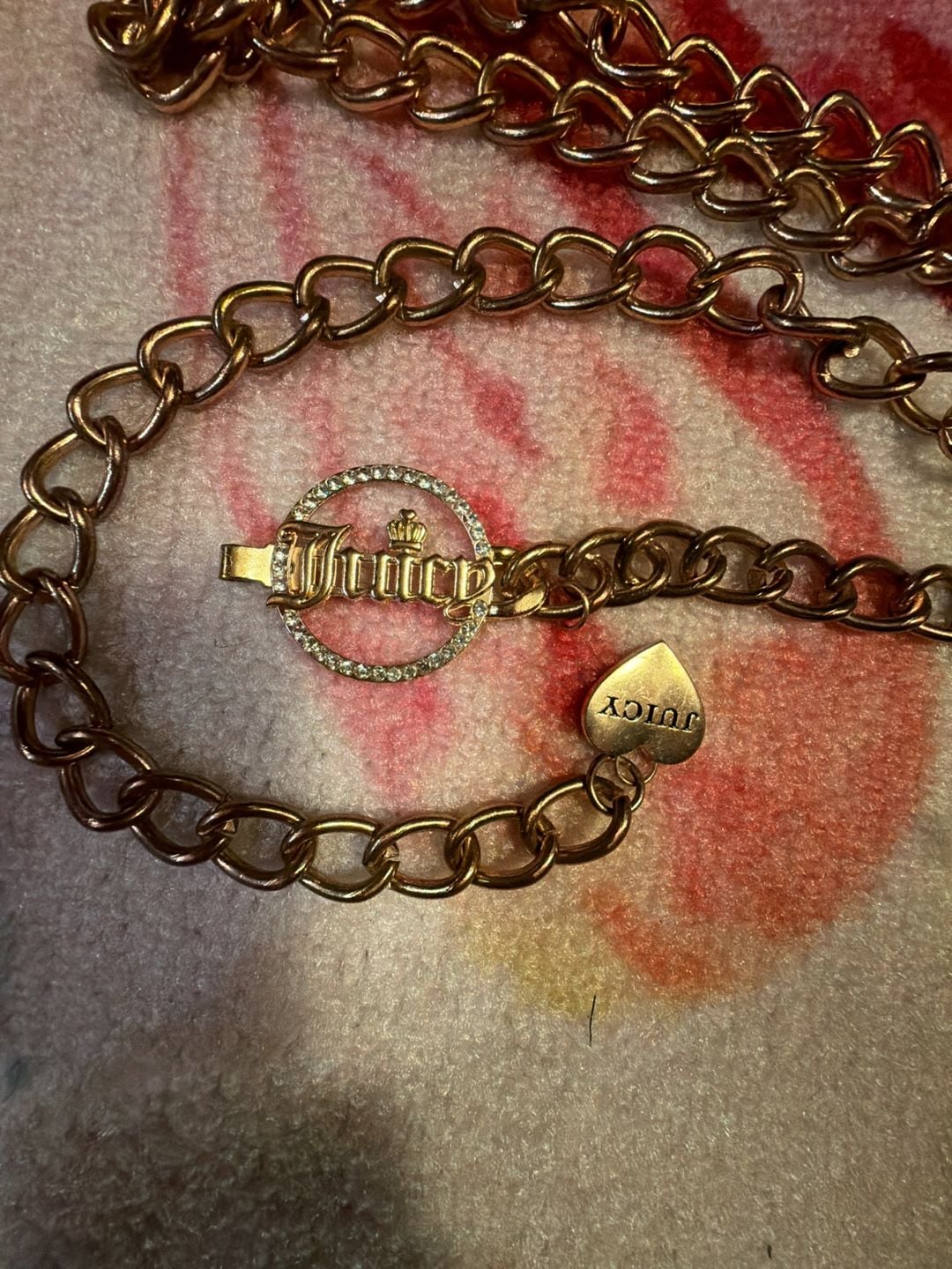 Juicy Couture Gold Tone Chain Belt with Rhinestone Logo and Heart Charm 2