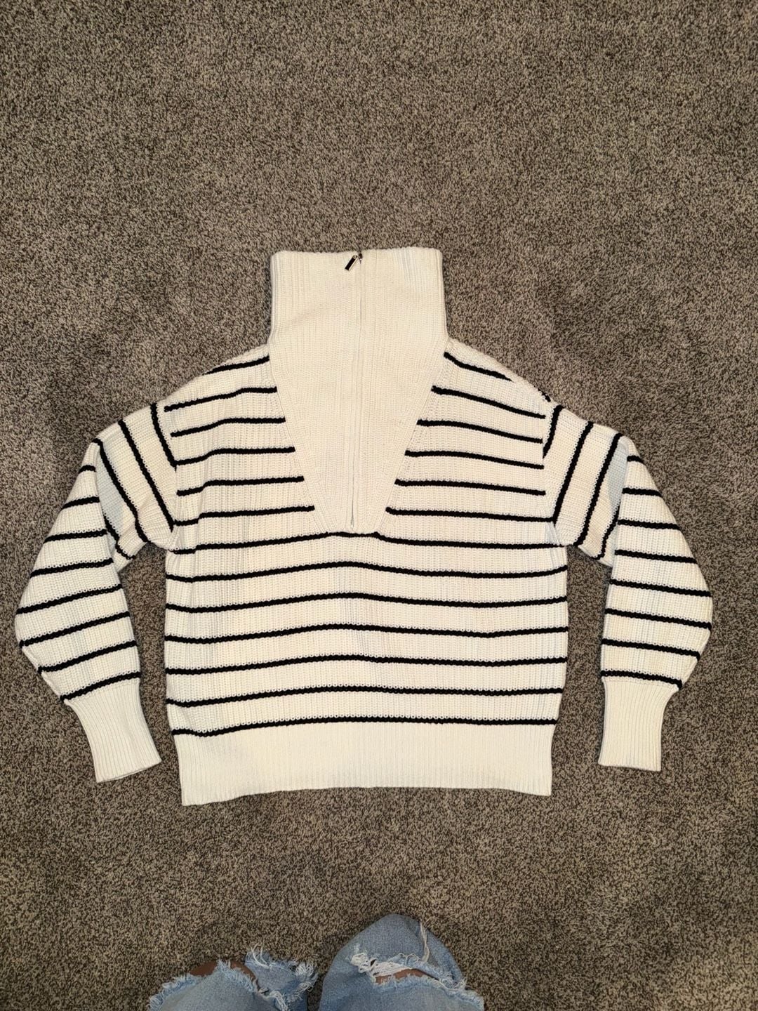 Z Supply Villa Half-Zip Sweater Size S Black White Striped Ribbed Knit 2