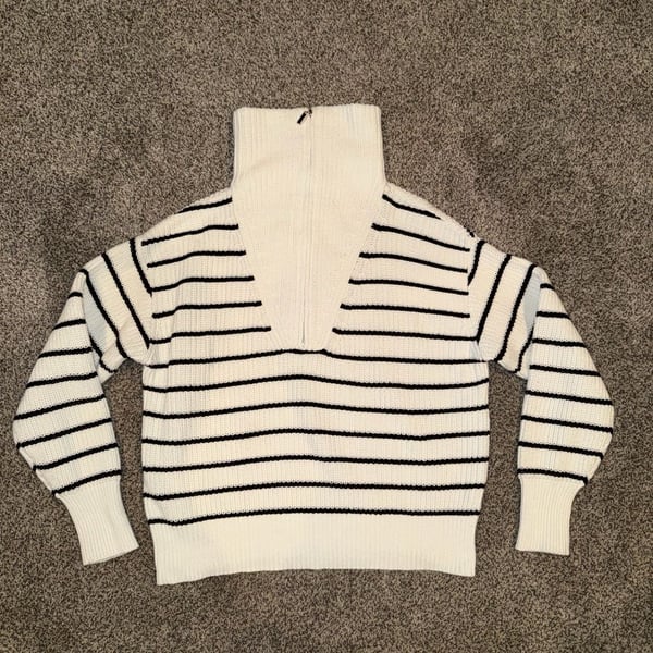 Z Supply Villa Half-Zip Sweater Size S Black White Striped Ribbed Knit