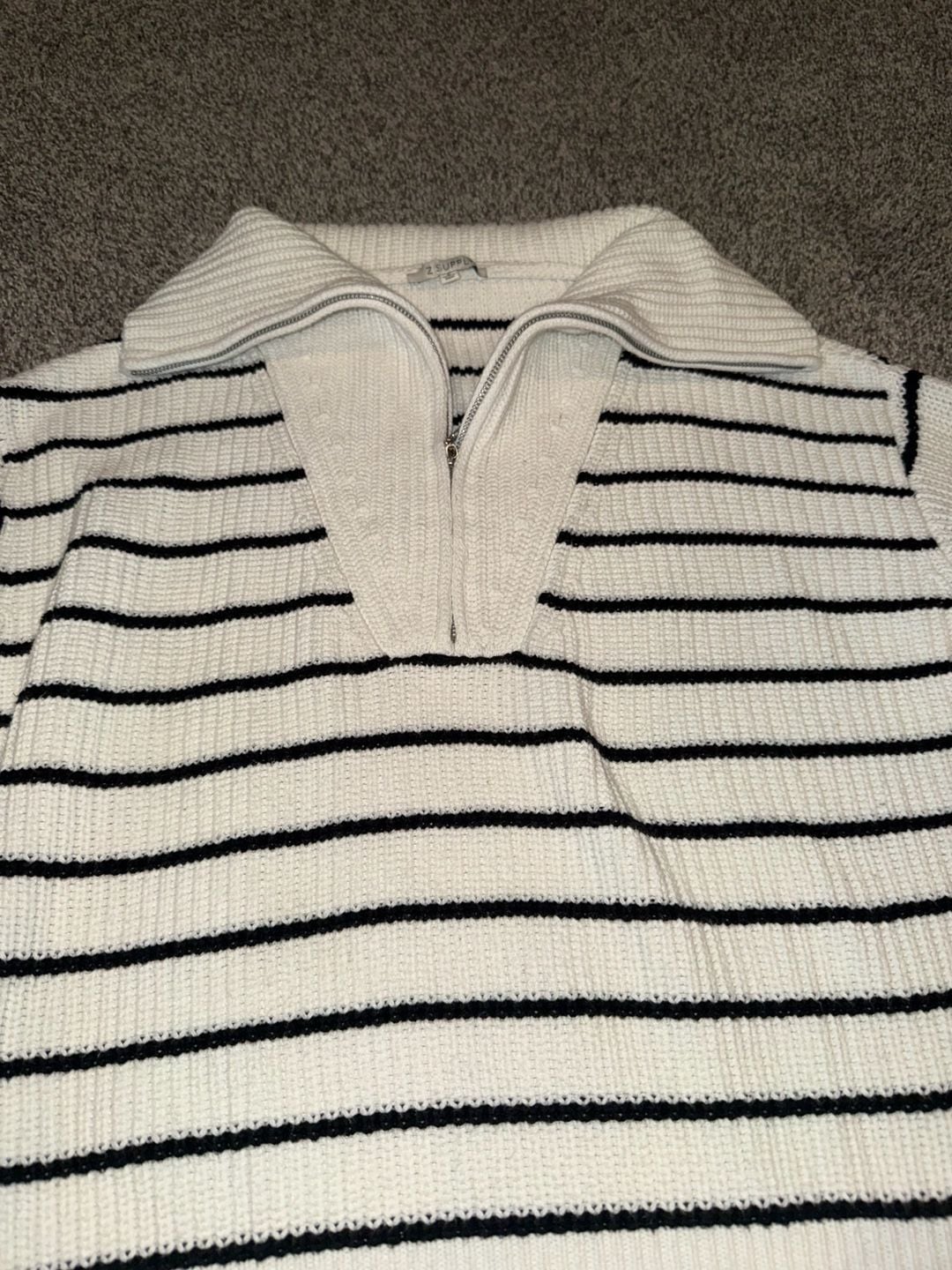 Z Supply Villa Half-Zip Sweater Size S Black White Striped Ribbed Knit 3