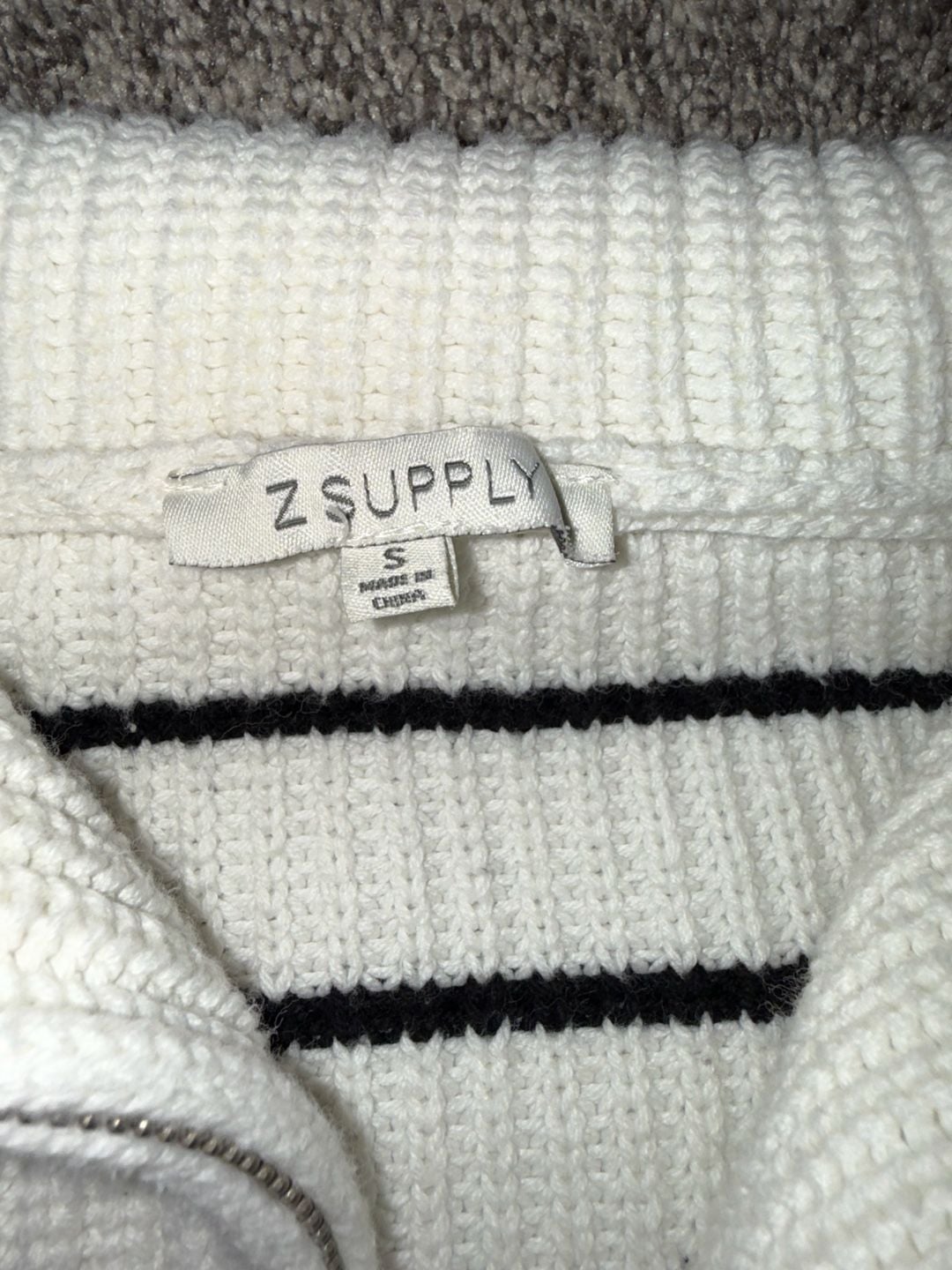 Z Supply Villa Half-Zip Sweater Size S Black White Striped Ribbed Knit 4