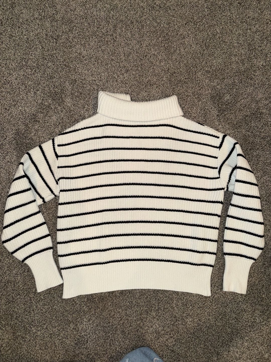 Z Supply Villa Half-Zip Sweater Size S Black White Striped Ribbed Knit 5